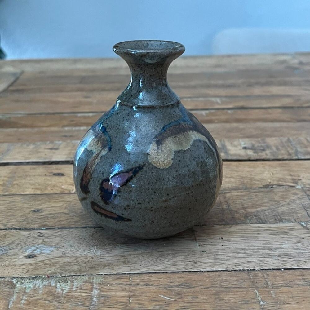Studio Art Pottery Bud Vase 4.5 in Round Body Stoneware Abstract